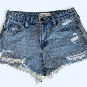 Hidden Distressed Denim Jean Shorts